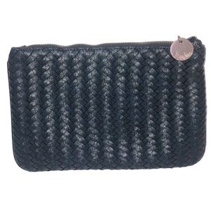 3 for $20 NEIMAN MARCUS Braided Woven Clutch Vegan Leather Make-Up Bag Navy Blue